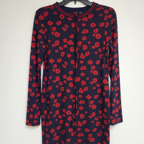 Supermom Women's Dark Blue/Red Poppy Long Sleeved Midi Maternity Dress - Picture 1 of 10